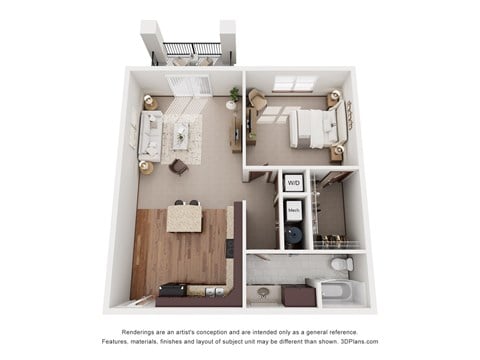 Floor plan for 1 bed, 1 bath, 1000 sqft